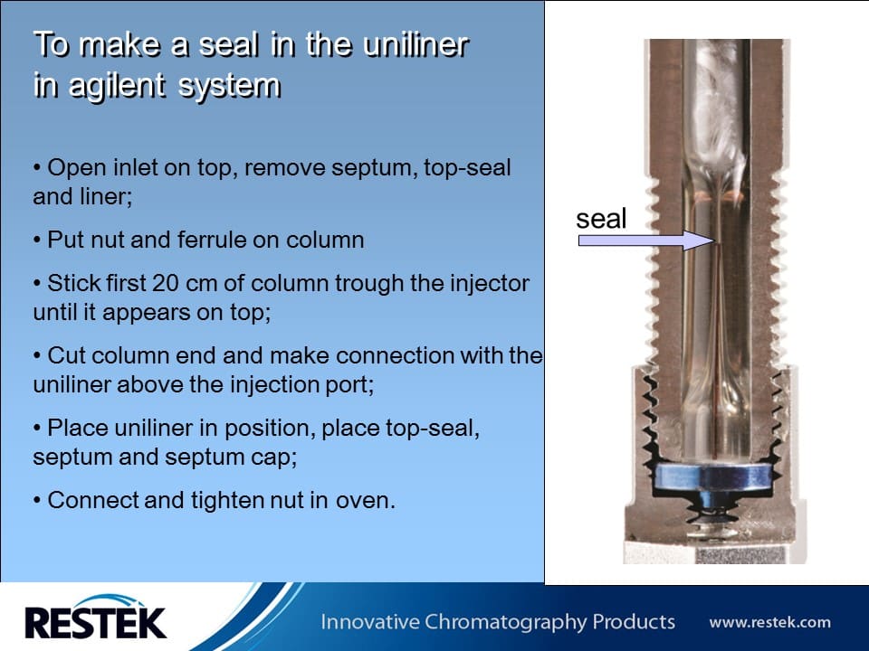 instructions for making a seal in the Uniliner inlet liner in an Agilent system