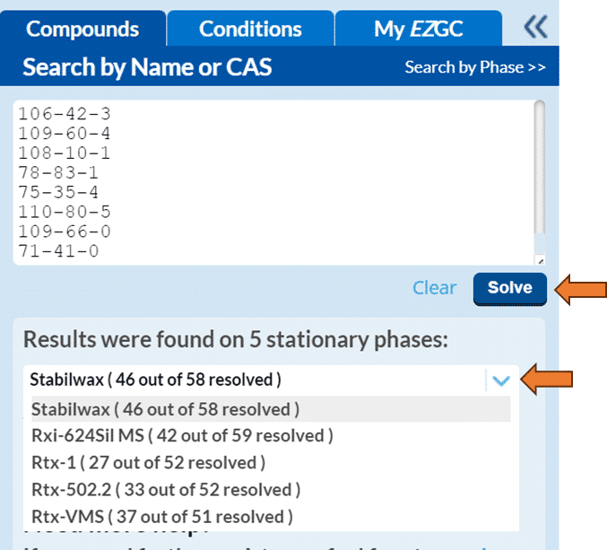 Column selection for USP <467> using Pro<em>EZ</em>GC - The search window for ProEZGC