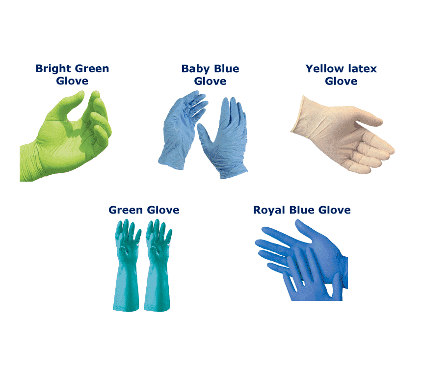 a series of safety gloves with the types listed