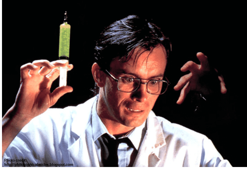 image of a mad scientist with a full syringe