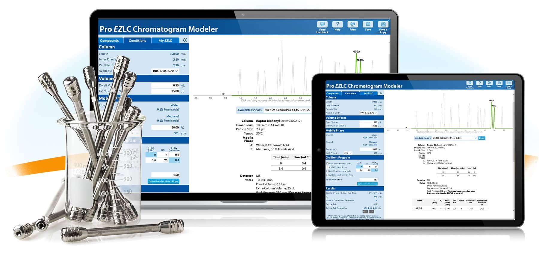 image of chromatogram modeling software on computer screens
