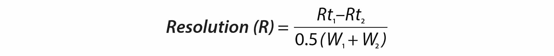 Where Rt is the retention time for the compounds that are being compared and W is the width of peak.