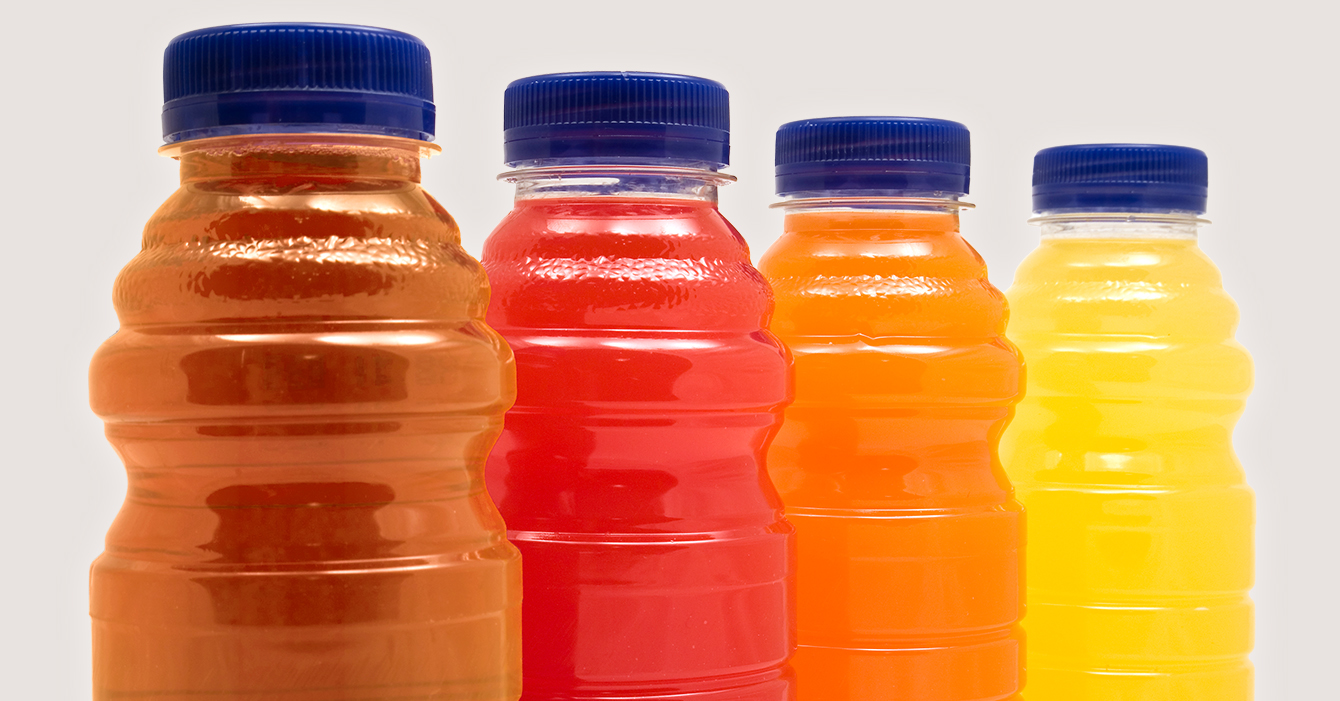 tea and juice bottles