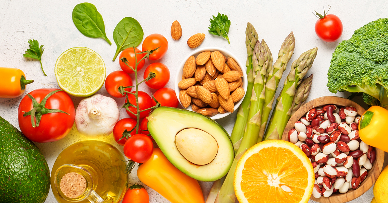 collage of fresh food for GC-MS/MS multiresidue pesticides analysis