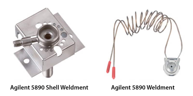 Agilent 5890 Shell Weldment and Agilent 5890 Weldment shown side-by-side