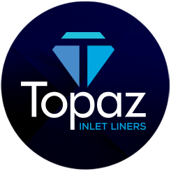 Topaz liner gem logo on a dark blue background.