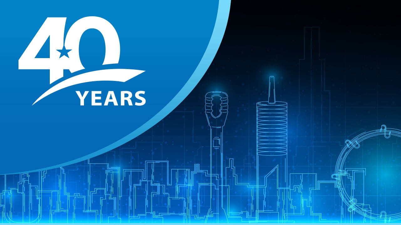 Futuristic cityscape with fireworks.