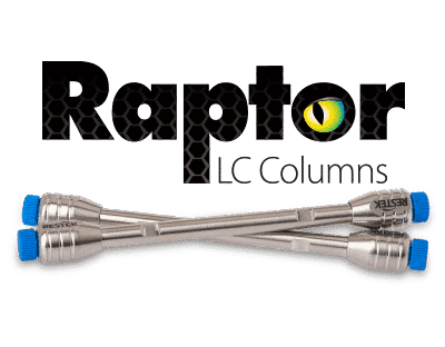 Raptor LC columns with Raptor columns' dinosaur 'raptor-eye' branding.